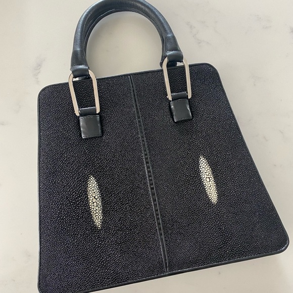 ROTA genuine stingray and leather handbag purse black with white spots NWOT - Picture 2 of 6